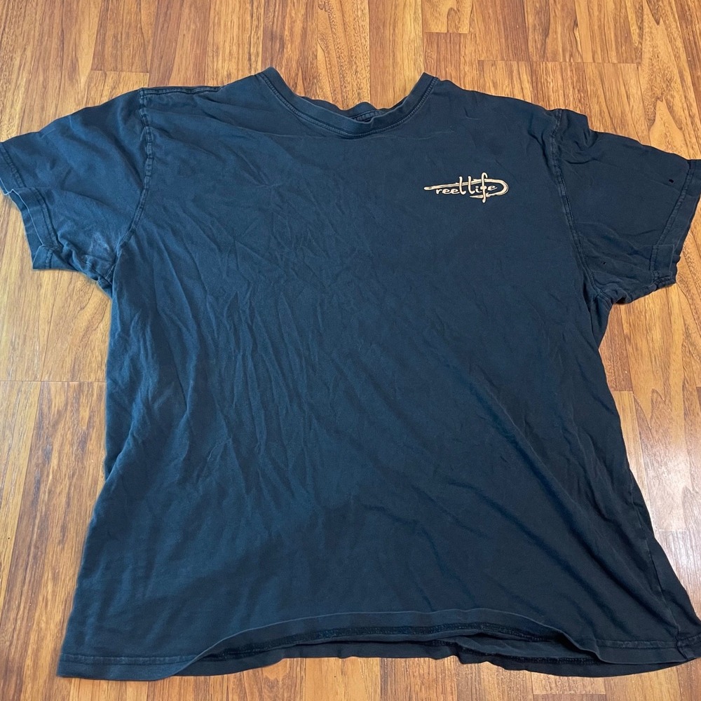 Reel Life Fishing T-Shirt Mens XL Black Short Sleeve Cotton Graphic Distressed
